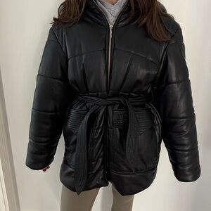 Nanushka Black Belted Vegan Puffer Jacket